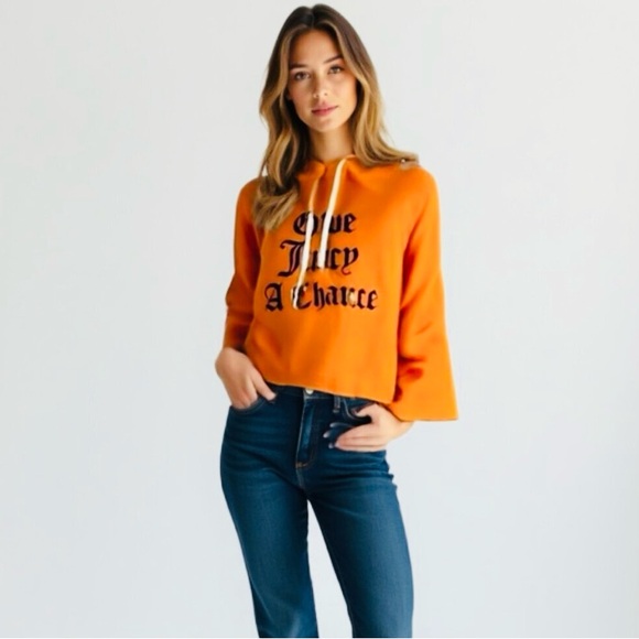 Juicy Couture Tops - Juicy Couture Orange Cropped Graphic Hoodie
